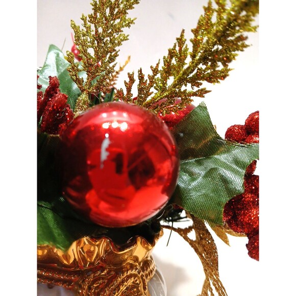Christmas Holly Berry Vase Gold Tassel Decor Reds Greens Gold Floral Traditional - Picture 8 of 8